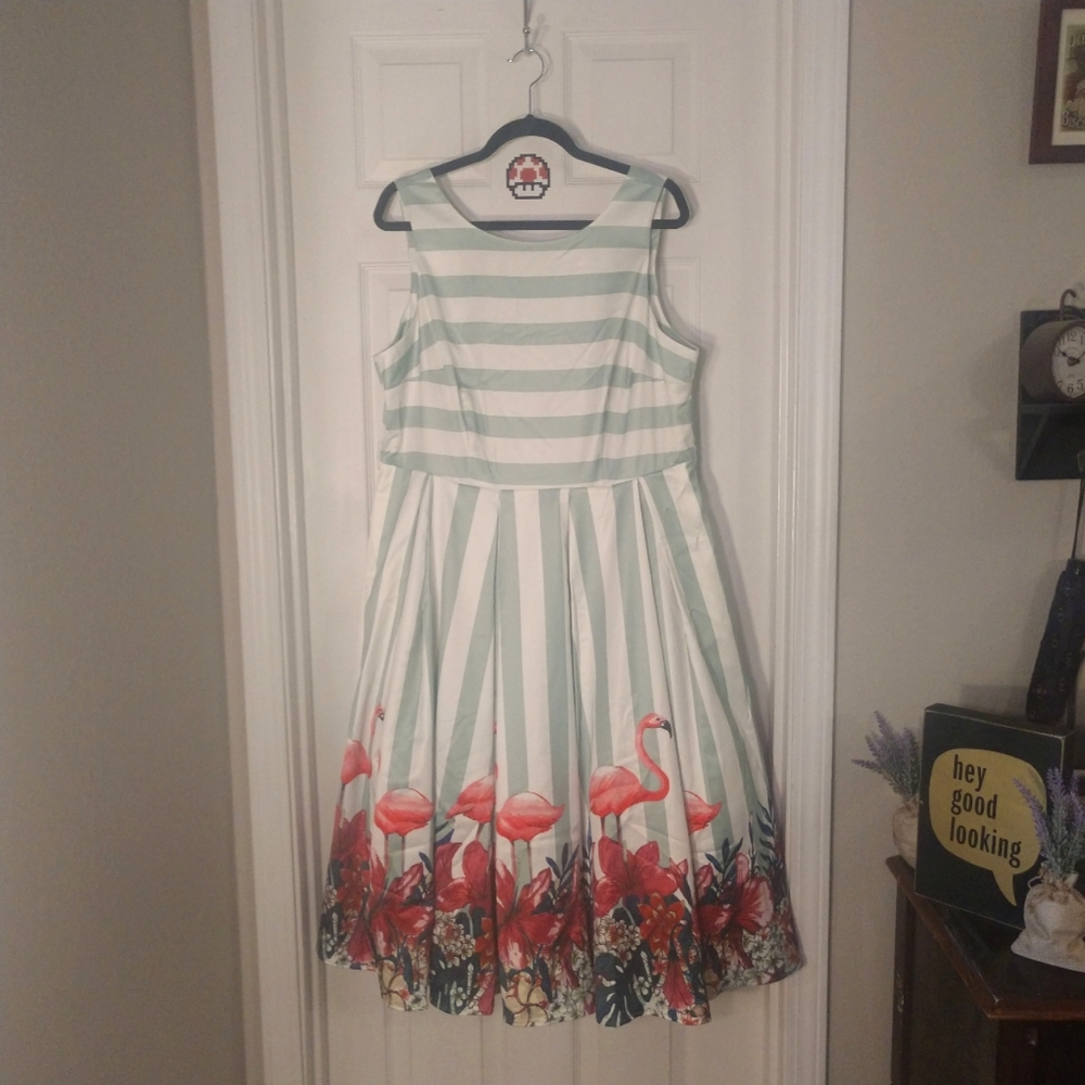 Collectif Vanessa Striped Flamingo Dress UK18 US14